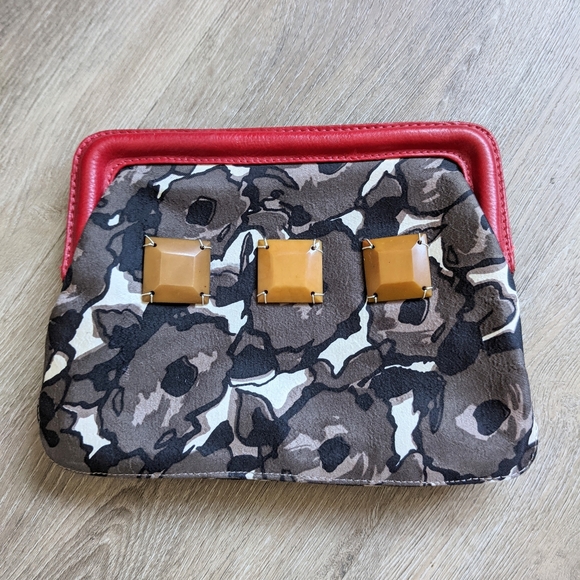 Boden Handbags - Boden Clutch 100% Silk with Leather Trim Purse Red